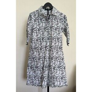 Dizzy Lizzie Shirt Dress Cubism Picasso Face Print Fringe S Artsy Art to Wear